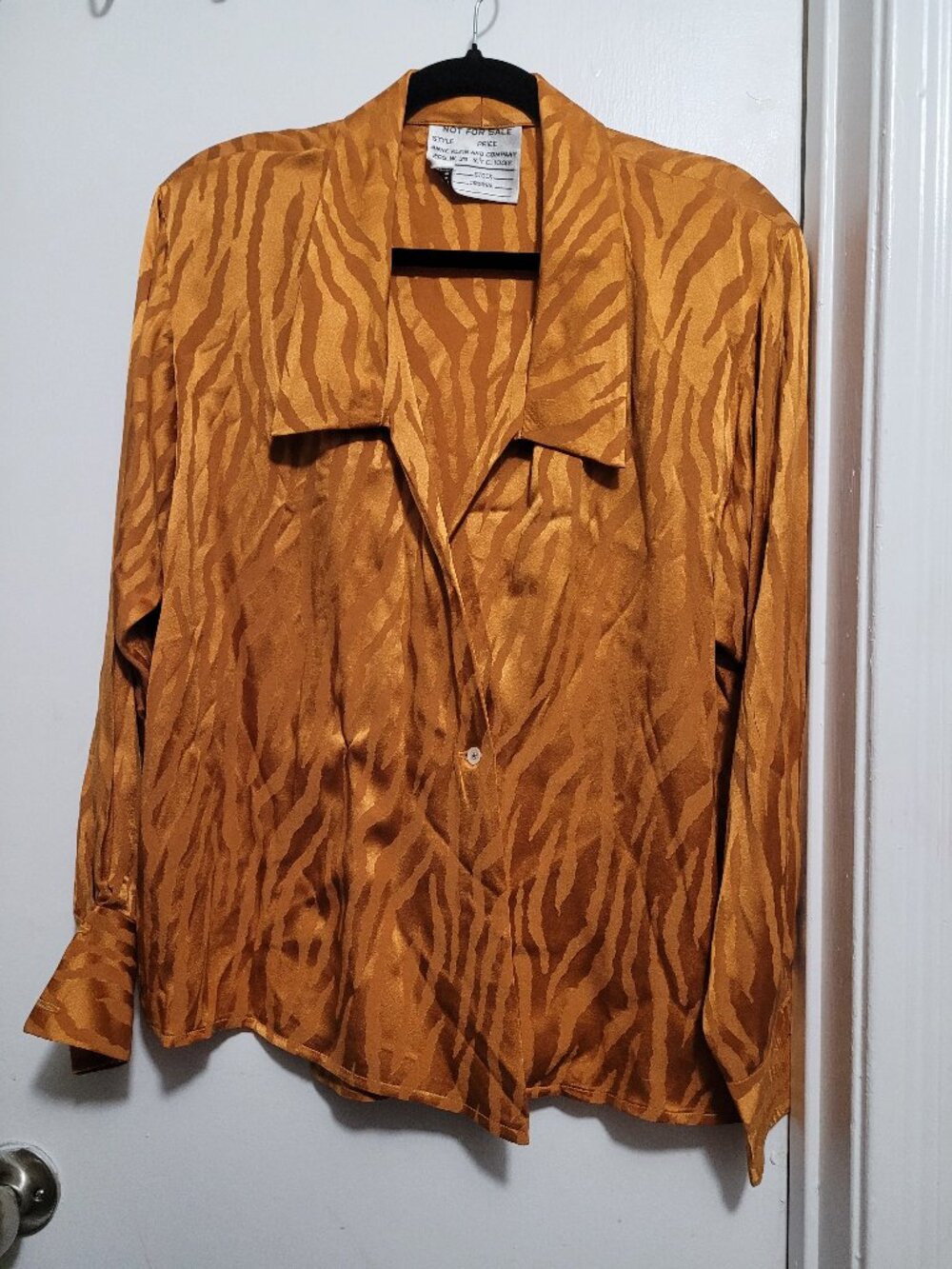Rare 1983 Vintage Anne Klein Orange Zebra Print Silk Jaquard Blouse Sample